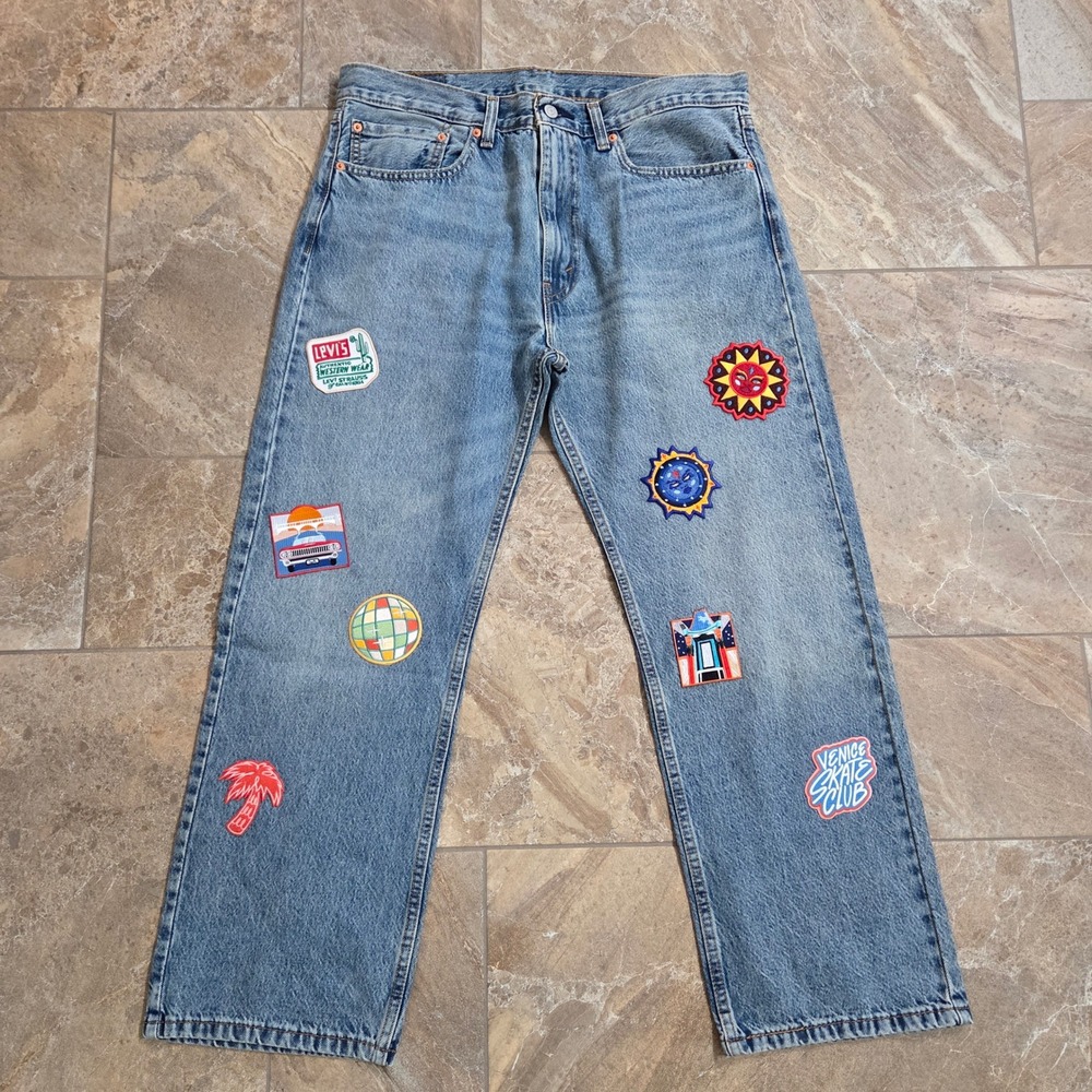 Levi's 555 Jeans‎ W36 L30 Custom Patches Light Wash Denim Menswear
